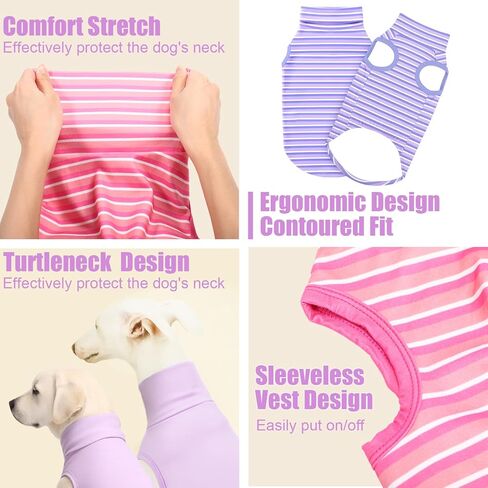 Abbylike 4 Pack Dog Sweater,Soft Stretchy Dog Shirt,Lightweight Sleeveless Puppy Clothes,Turtleneck Pullover Pet Tshirt,Solid and Stripe Winter Pet Tank Top for Puppy Cat(Blush Pink and Purple,XL) in Saudi Arabia