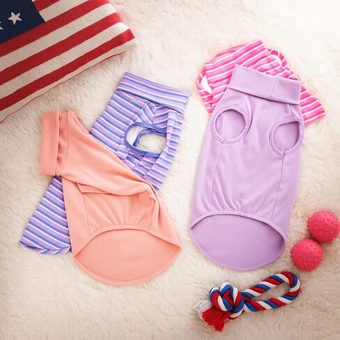 Abbylike 4 Pack Dog Sweater,Soft Stretchy Dog Shirt,Lightweight Sleeveless Puppy Clothes,Turtleneck Pullover Pet Tshirt,Solid and Stripe Winter Pet Tank Top for Puppy Cat(Blush Pink and Purple,XL) in Saudi Arabia