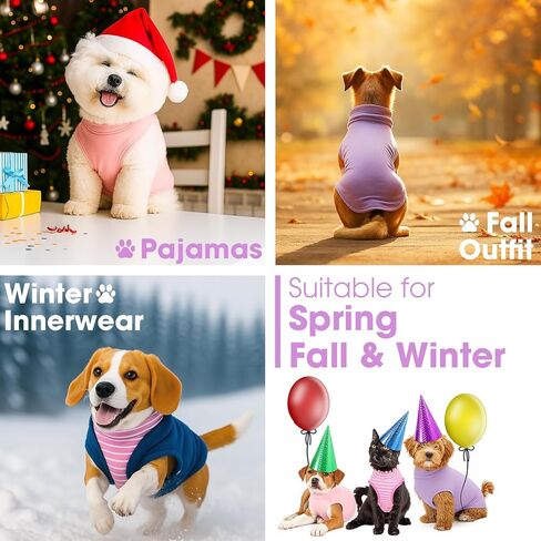 Abbylike 4 Pack Dog Sweater,Soft Stretchy Dog Shirt,Lightweight Sleeveless Puppy Clothes,Turtleneck Pullover Pet Tshirt,Solid and Stripe Winter Pet Tank Top for Puppy Cat(Blush Pink and Purple,XL) in Saudi Arabia