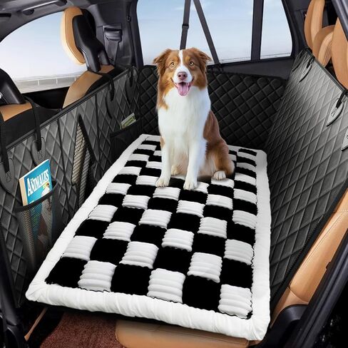 Backseat Extender Pet Bed Mat, Deluxe Dog Bed for Car Back Seat, Non-Slip Dog Mat for Truck Back Seat Cover with Hard Bottom, Plaid Backseat Dogs Bed for Car Trucks SUVs (57.8" * 26.7" inch) in Saudi Arabia