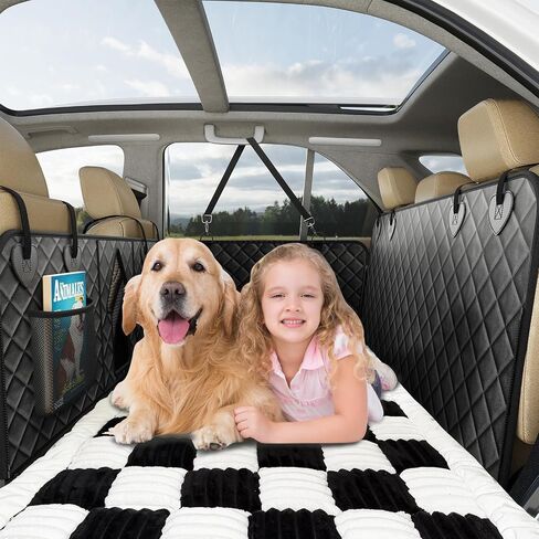 Backseat Extender Pet Bed Mat, Deluxe Dog Bed for Car Back Seat, Non-Slip Dog Mat for Truck Back Seat Cover with Hard Bottom, Plaid Backseat Dogs Bed for Car Trucks SUVs (57.8" * 26.7" inch) in Saudi Arabia