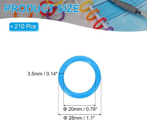 Patikil 1.1 "حلقات رابط أوراق فضفاضة ، 210pcs Binder Ring Rings Rings Blastic Key Rings for Paper Index Card Card Book Diy Scrapbook Photo Photo Photo Office ، Purple in Kuwait