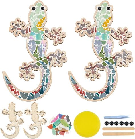 Webeedy 2 Set DIY Lizard Mosaic Tiles Kit Make Your Lizard Design Decoration Fun Fun Art and Craft Craft Supplies DIY Glass Craft Mosaic Phyles Home Home Decor in Saudi Arabia
