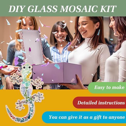 Webeedy 2 Set DIY Lizard Mosaic Tiles Kit Make Your Lizard Design Decoration Fun Fun Art and Craft Craft Supplies DIY Glass Craft Mosaic Phyles Home Home Decor in Saudi Arabia