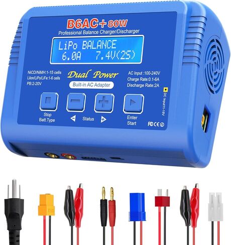 B6AC 80W Lipo Battery Balance Charger 6A Discharger ، RC Hobby Lipo/Li-Ion/Life NIMH/NICD Digital Battery Balance Charger مع مزود طاقة التيار المتردد in Kuwait