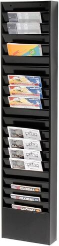 Global Industrial Steel Medical Chart Hanging Wall File Holder, 20 Pockets, Black, Wall Mounted Magazine and File Folder Holder, 12-1/2"W x 8-3/8"H Pockets in Saudi Arabia