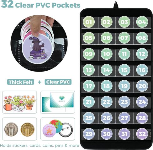 منظم عرض ملصق معلق محمول-32 Clear Clear Pockets مثبتة على الحائط ، حامل ملصقات مثبتة على الحائط لبطاقات العمل ، مستلزمات الكتب القصيرة ، البائعين والحرفيين (العاج) in Kuwait