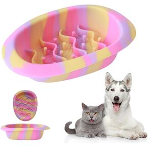 Colorful Slow Feeder Bowl for Large & Small Pets Silicone Easy to Clean Dog Food Bowl Slow Feed Dog & Cat Bowls for Interactive(Blue S) in Saudi Arabia