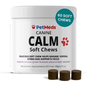 ملحق Petmeds الهادئ للكلاب - القلق والتوتر مع الفيتامينات ، ثيانين وبلسم الليمون - يدعم الكلاب أثناء السفر والرعد والفصل - نكهة البطاطا الحلوة - 60 مضغ ناعم in Kuwait