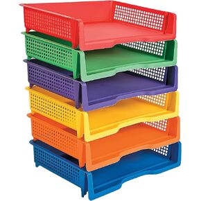 Fun Express 13 1/4" x 9.5" x 2 3/4" Plastic Stackable Paper Trays, Six Trays, Assorted Colors, Great for Classroom, Office and Home Organization, Bins and Baskets, Turn in Tray in Kuwait