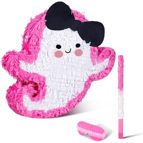 Haull 3 Pcs Large Pink Halloween Piñatas 16 x 15.4 Inch White Spooky Ghost Piñata with Stick and Blindfold for Candy Toys Boys Girls Mexican Halloween Themed Birthday Party Supplies in Saudi Arabia