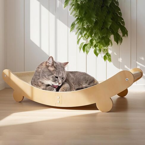 Cat Scratcher Bed Sisal Cat Scratching Bed Hammock for Indoor Cats Sisal Chair Scratch Post Scratching Mat for Large Cats Scratcher Lounger, Wooden Cat Furniture in Saudi Arabia