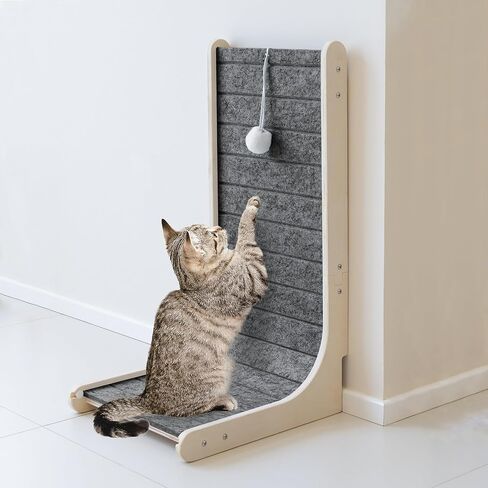 PETKARAY Felt Cat Scratcher, L Shaped Scratching Pad, Scratch Resistant Carpet Scratcher Ramp, Slot-Free Scratch Board with Toy Ball, Dark Grey in Saudi Arabia