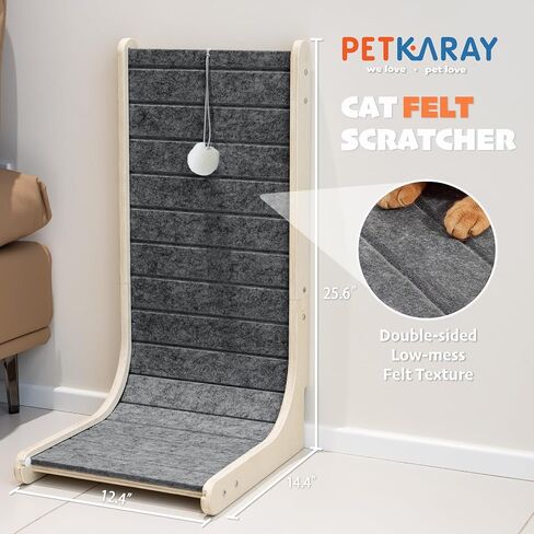 PETKARAY Felt Cat Scratcher, L Shaped Scratching Pad, Scratch Resistant Carpet Scratcher Ramp, Slot-Free Scratch Board with Toy Ball, Dark Grey in Saudi Arabia