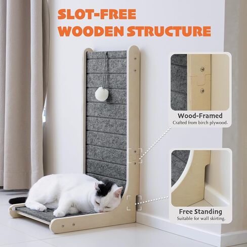 PETKARAY Felt Cat Scratcher, L Shaped Scratching Pad, Scratch Resistant Carpet Scratcher Ramp, Slot-Free Scratch Board with Toy Ball, Dark Grey in Saudi Arabia