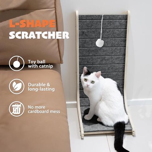 PETKARAY Felt Cat Scratcher, L Shaped Scratching Pad, Scratch Resistant Carpet Scratcher Ramp, Slot-Free Scratch Board with Toy Ball, Dark Grey in Saudi Arabia