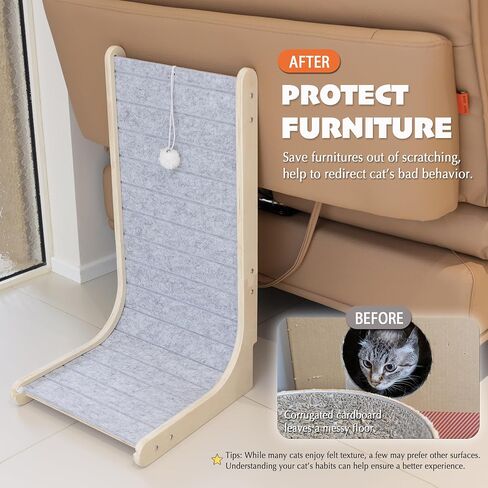 PETKARAY Felt Cat Scratcher, L Shaped Scratching Pad, Scratch Resistant Carpet Scratcher Ramp, Slot-Free Scratch Board with Toy Ball, Dark Grey in Saudi Arabia