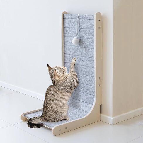PETKARAY Felt Cat Scratcher, L Shaped Scratching Pad, Scratch Resistant Carpet Scratcher Ramp, Slot-Free Scratch Board with Toy Ball, Dark Grey in Saudi Arabia
