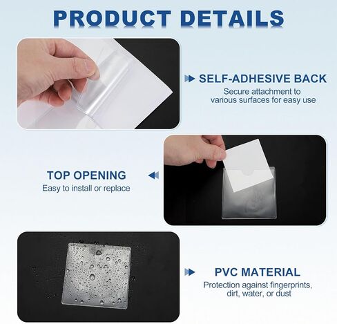 MECCANIXITY Self-Adhesive Card Pockets 2"x2" Clear Self Adhesive Pocket Label Holders Plastic Card Sleeves with Top Open for Library Storage Bins Loading, Pack of 25 in Saudi Arabia