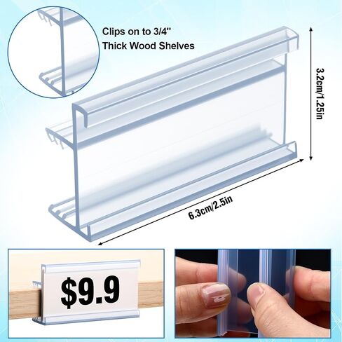Kathfly 50 PCS Wood Shelf Label حامل 1.25 × 2.5 بوصة واضحة PVC العلامات البلاستيكية العلامات الملصقات الملصقات مقاطع إلى 3/4 بوصة رفوف الكتب السميكة لمكتبات البيع بالتجزئة السوبر ماركت in Saudi Arabia