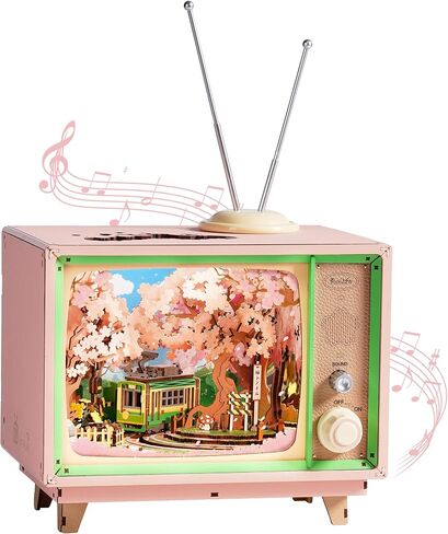 Rolife 3D Puzzle for Onvels-Sakura Dreamy Tour ، صندوق موسيقى تلفزيوني ثلاثي الأبعاد للألغاز الخشبية لأمي ، مجموعات طرازات Creative Craft للبالغين ، هدايا فريدة من نوعها وديكور منزلي (Sakura Dreamy Tour) in Kuwait