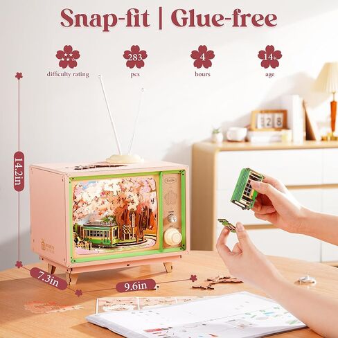 Rolife 3D Puzzle for Onvels-Sakura Dreamy Tour ، صندوق موسيقى تلفزيوني ثلاثي الأبعاد للألغاز الخشبية لأمي ، مجموعات طرازات Creative Craft للبالغين ، هدايا فريدة من نوعها وديكور منزلي (Sakura Dreamy Tour) in Kuwait