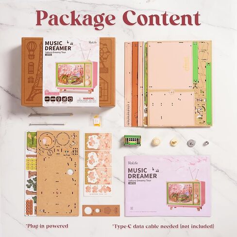 Rolife 3D Puzzle for Onvels-Sakura Dreamy Tour ، صندوق موسيقى تلفزيوني ثلاثي الأبعاد للألغاز الخشبية لأمي ، مجموعات طرازات Creative Craft للبالغين ، هدايا فريدة من نوعها وديكور منزلي (Sakura Dreamy Tour) in Kuwait