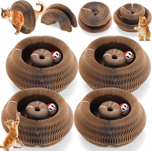 Soulchen 4 Pcs Magic Organ Cat Scratching Board, Combinable Cat Toy for Adult Pets, Interactive Cardboard Kitty Scratcher with Bell Ball, Durable Foldable Accordion Scratch Pad, Exercise for Indoor in Saudi Arabia
