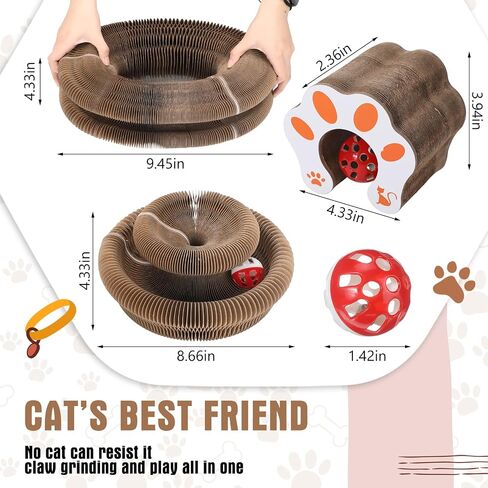 Soulchen 4 Pcs Magic Organ Cat Scratching Board, Combinable Cat Toy for Adult Pets, Interactive Cardboard Kitty Scratcher with Bell Ball, Durable Foldable Accordion Scratch Pad, Exercise for Indoor in Saudi Arabia