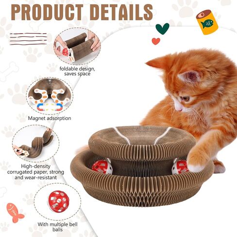 Soulchen 4 Pcs Magic Organ Cat Scratching Board, Combinable Cat Toy for Adult Pets, Interactive Cardboard Kitty Scratcher with Bell Ball, Durable Foldable Accordion Scratch Pad, Exercise for Indoor in Saudi Arabia