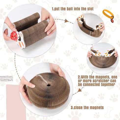 Soulchen 4 Pcs Magic Organ Cat Scratching Board, Combinable Cat Toy for Adult Pets, Interactive Cardboard Kitty Scratcher with Bell Ball, Durable Foldable Accordion Scratch Pad, Exercise for Indoor in Saudi Arabia