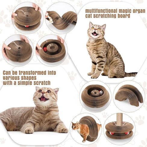 Soulchen 4 Pcs Magic Organ Cat Scratching Board, Combinable Cat Toy for Adult Pets, Interactive Cardboard Kitty Scratcher with Bell Ball, Durable Foldable Accordion Scratch Pad, Exercise for Indoor in Saudi Arabia