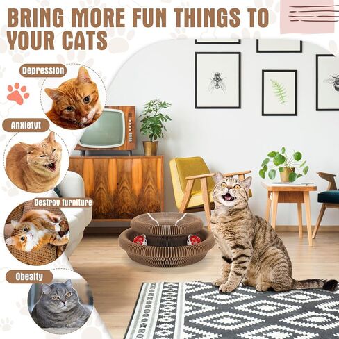 Soulchen 4 Pcs Magic Organ Cat Scratching Board, Combinable Cat Toy for Adult Pets, Interactive Cardboard Kitty Scratcher with Bell Ball, Durable Foldable Accordion Scratch Pad, Exercise for Indoor in Saudi Arabia