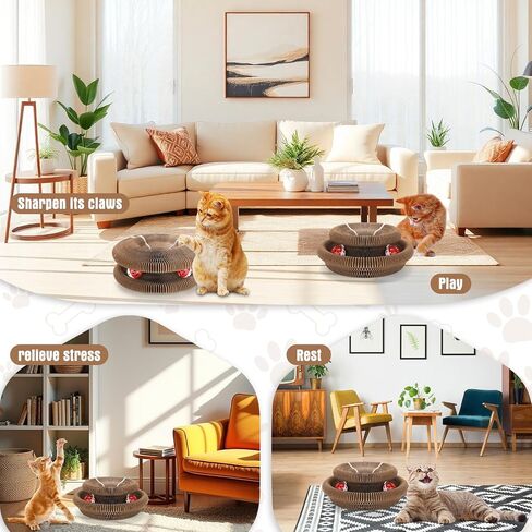Soulchen 4 Pcs Magic Organ Cat Scratching Board, Combinable Cat Toy for Adult Pets, Interactive Cardboard Kitty Scratcher with Bell Ball, Durable Foldable Accordion Scratch Pad, Exercise for Indoor in Saudi Arabia