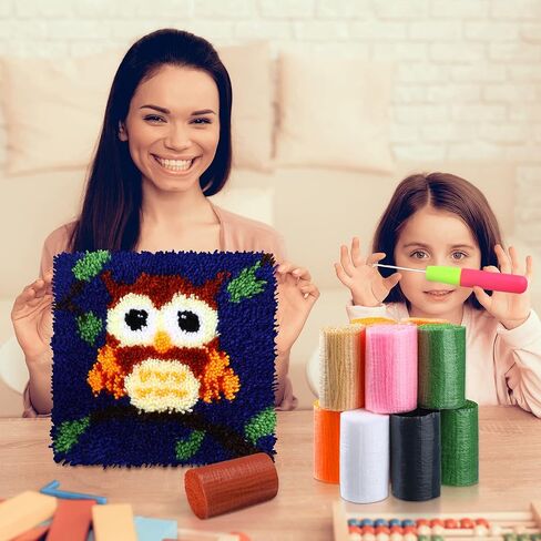 2 Pack Latch Hook Kits for Kids Fox Owl Craft Rug Sewing Set with Colorful Yarn Bundles Color-Coded Canvas DIY Bedroom Home Decoration Gift for Girls Beginners in Saudi Arabia