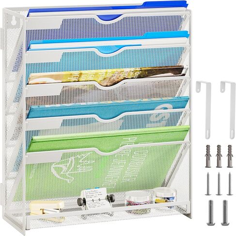 منظم ملفات شنق 6 مستويات لافاتينو ، حامل ملف جبل الحائط للبريد منظمة مجلدات مجلدات ، منظم المستندات العمودي لمكتب منزل - (أبيض) in Kuwait