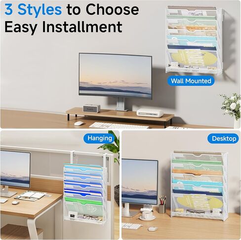 منظم ملفات شنق 6 مستويات لافاتينو ، حامل ملف جبل الحائط للبريد منظمة مجلدات مجلدات ، منظم المستندات العمودي لمكتب منزل - (أبيض) in Kuwait