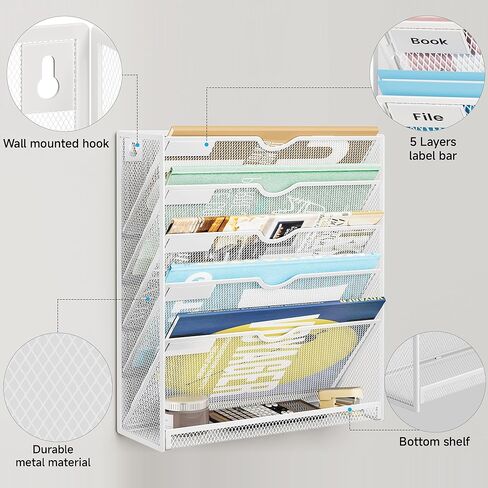 منظم ملفات شنق 6 مستويات لافاتينو ، حامل ملف جبل الحائط للبريد منظمة مجلدات مجلدات ، منظم المستندات العمودي لمكتب منزل - (أبيض) in Kuwait