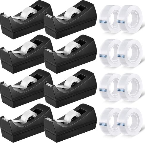 8 Pack Desktop Tape Dispenser Non Skid Base with Invisible Tape Refills Bulk Weighted Roll Dispenser for Office Home School in Saudi Arabia