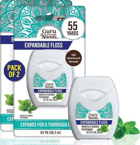 GuruNanda Expandable Waxed Dental Floss for Gentle, Deep Cleaning Wide Teeth Flossing - Cinnamon Flavor - 55 Yards in Kuwait