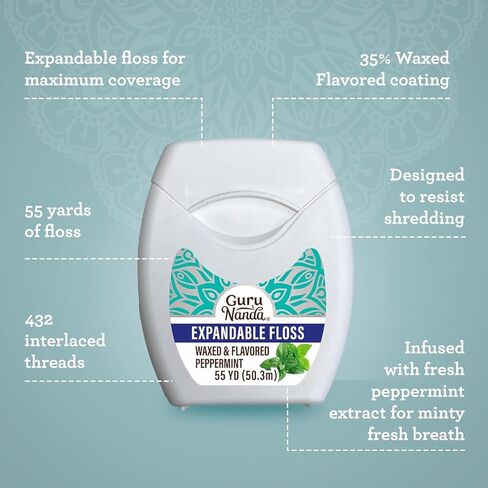 GuruNanda Expandable Waxed Dental Floss for Gentle, Deep Cleaning Wide Teeth Flossing - Cinnamon Flavor - 55 Yards in Kuwait