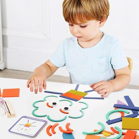 Wooden Shape Puzzles for Toddlers 3+ Years Old，Wooden Pattern Blocks Set Montessori Toys, Back to School, Preschool Education Activity STEM Gift for 3 4 5 Years Old Kids (100 PCS) in Saudi Arabia