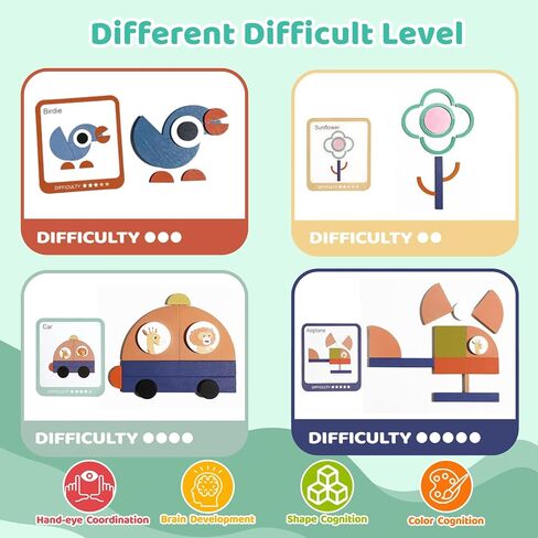 Wooden Shape Puzzles for Toddlers 3+ Years Old，Wooden Pattern Blocks Set Montessori Toys, Back to School, Preschool Education Activity STEM Gift for 3 4 5 Years Old Kids (100 PCS) in Saudi Arabia