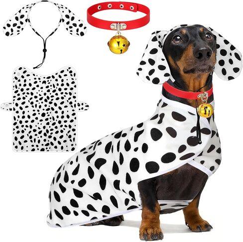 3 PCS Dalmatian متوسطة الكلب مجموعة لطيف Dalmatian الكلب معطف العائلة والطوق الحمر in Kuwait