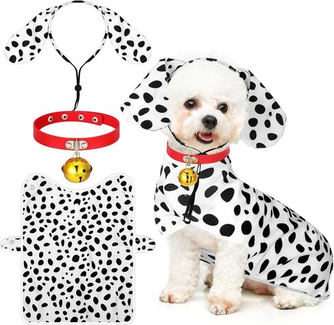 3 PCS Dalmatian متوسطة الكلب مجموعة لطيف Dalmatian الكلب معطف العائلة والطوق الحمر in Kuwait