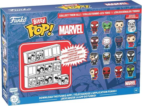 Funko Pop! Bitty: Spider-Man - Miles Morales, Ghost Spider, Spider-Man 2099, and Mystery Chase Figure - 0.9 Inch (2.2 Cm) - Marvel Comics Collectable - Stackable Display Shelf Included - Gift Idea in Saudi Arabia