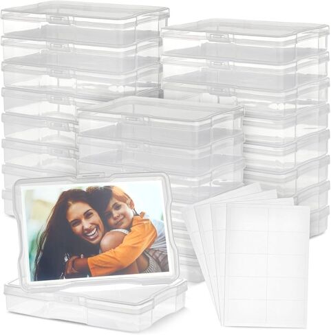 Bright Creations Photo Boxes with Labels - 4x6 In, Clear, 24 Pack & 40 Labels, Modern - Plastic Photo Storage Containers in Saudi Arabia