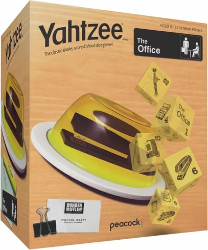 YAHTZEE: The Office Edition, Exclusive Stapler-in-Jello Dice Cup, Roll Your Way to Victory Dunder Mifflin Style, Classic Party Game for Fans, Adults & Families, Official Merchandise & Collectible in Saudi Arabia