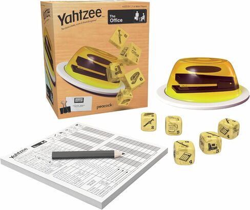 YAHTZEE: The Office Edition, Exclusive Stapler-in-Jello Dice Cup, Roll Your Way to Victory Dunder Mifflin Style, Classic Party Game for Fans, Adults & Families, Official Merchandise & Collectible in Saudi Arabia
