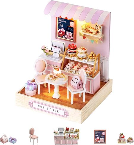 Kisoy Dollhouse Miniature with Furniture Kit, DIY 3D Wooden DIY House Kit with Dust Cover,Handmade Tiny House Toys for Teens Adults Gift(Sweet Talk) in Saudi Arabia